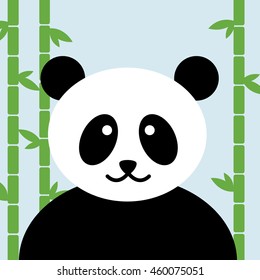 cute panda bear with Bamboo behind vector illustration isolated in a light blue background