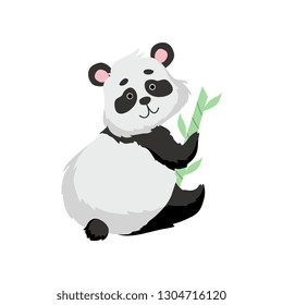 Cute Panda Bear with Bamboo, Happy Lovely Animal Character Vector Illustration