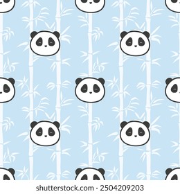 Cute panda bear and bamboo seamless pattern. vector childish illustration