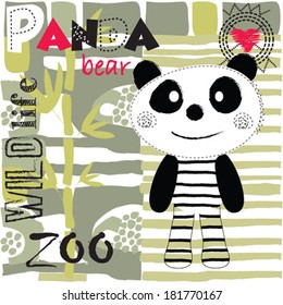 cute panda bear with bamboo vector illustration