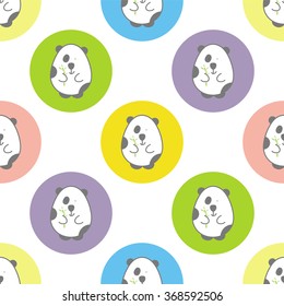 Cute panda bear with bamboo vector seamless pattern illustration on colored background. Cartoon flat style. For scrapbook paper, cotton textile or your design 
