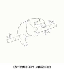 Cute panda bear with bamboo wildlife animal elegant line drawing