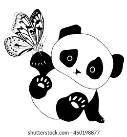 Cute panda bear with butterfly