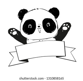 Cute Panda Bear. Cartoon character with a sign. Vector illustration.