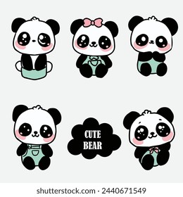 cute panda bear cartoon character for elements birthday etc