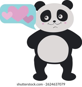 Charge Urso Panda com Corações. Ilustração do vetor panda de Kawaii.