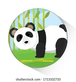 Cute panda bear cartoon over a natural landscape cartoon - Vector