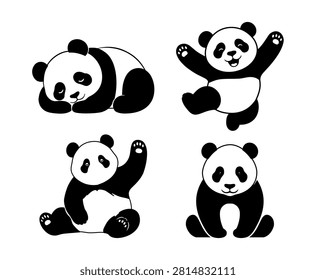 Cute Panda Bear Cartoon Vector Set in Different Poses – Sleeping, Sitting, Waving and Happy Animal Character Collection