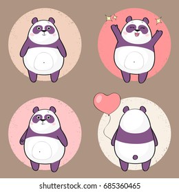 Cute Panda Bear Character Set. Cartoon Girl Panda.