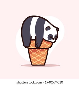 Cute Panda Bear Character Sleeping on Ice Cream Cone Illustration