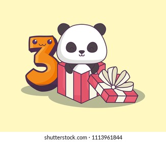 cute panda bear clebrating party kawaii character