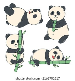 Cute Panda bear collection with doodle style. Kawaii panda with various expression and positions in cartoon style
