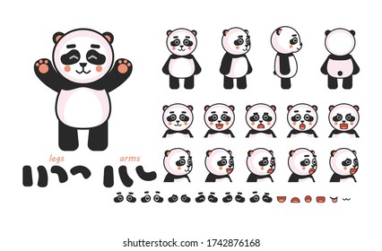 Cute panda bear creation kit. Create your own action, animation. Vector illustration