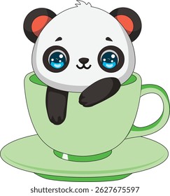 Cute Panda Bear In Cup Animal Mascot Vector