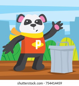 Cute Panda bear doing a cleaning activities. Cleaning and Hygiene campaign poster for children.