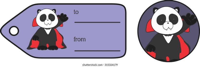 cute panda bear dracula cartoon giftcard set in vector format 