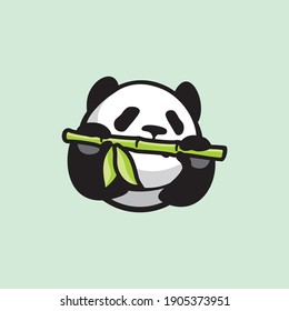 Cute Panda bear eating bamboo Logo design vector template. 
Funny Logo Panda animal Logotype concept icon.