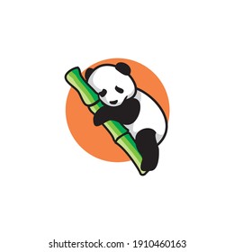 Cute Panda bear eating bamboo Logo design vector template. 
Funny Logo Panda animal Logotype concept icon.