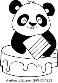 cute panda bear eating cake
