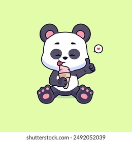 Cute panda bear eating ice cream vector icon. Food animal concept mascot logo illustration