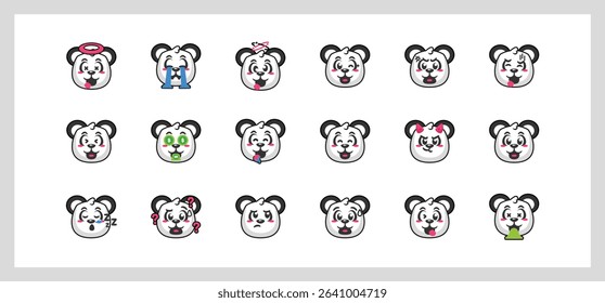 Cute Panda Bear Emojis with Varied Facial Expressions and Emotions for Digital Communication
