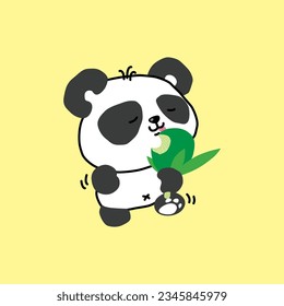 Oso de panda dulce saboreando helados con sabor a bambú