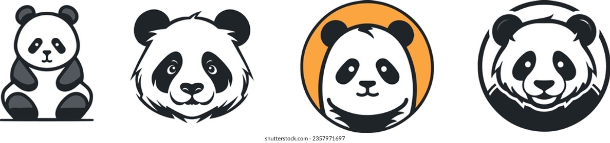 cute panda bear face and clipart illustration logo style vector