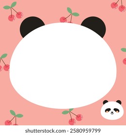 Cute panda bear face head in paper note.Stationery template Chinese wild animal character cartoon design.Image for card,sticker,paper sheet.Kawaii