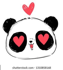 Cute Panda Bear Face. loving look. Cartoon character.  Vector illustration.