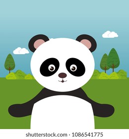 cute panda bear in the field landscape character