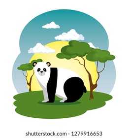 cute panda bear in the field scene