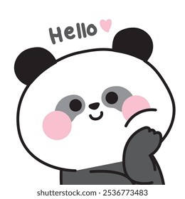 Pé de urso panda bonito queixo com hello text.Greeting.Wild chinês personagem animal desenho animado.Image para cartão, livro de capa, papelaria, tela de impressão, bebê product.Kawaii.Vetor.Illustration.