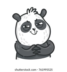 Cute Panda Bear: funny evil, cunning, tricky, have an idea, clever emotions. Set of characters in vector hand drawn style, doodle cartoon illustration. As logo, mascot, sticker, emoji