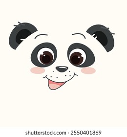 Lindo oso panda. Cara de cabeza graciosa. Mejillas rosas. Caricatura kawaii. Plantilla de tarjeta de felicitación de los niños. Diseño plano. Ilustración vectorial