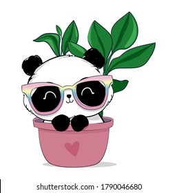 Cute Panda Bear with glasses. Print design. Vector illustration.