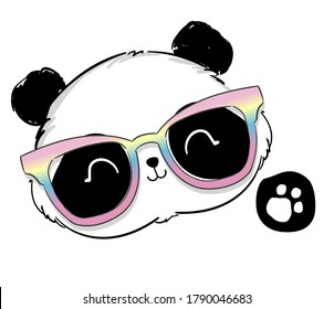 Oso Panda lindo con gafas. Diseño de impresión. Ilustración vectorial.