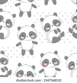 Cute panda bear hand drawn seamless pattern vector illustration kids trend design print