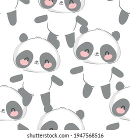 Cute panda bear hand drawn seamless pattern vector illustration kids trend design print