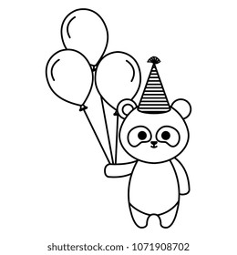 cute panda bear with hat and balloons party