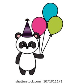 cute panda bear with hat and balloons party