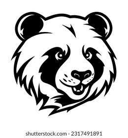 Cute panda bear head black outline art. Wild animal mascot vector illustration.