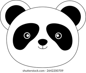 Cute Panda Bear Head Icon. Wildlife Element. Flat Black and White Vector.