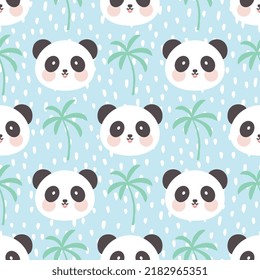 lindo oso panda cabeza sobre un fondo de color azul pastel, niños de estilo escandinavo zoológico animales patrón sin fisuras, kawaii impresión de guardería tropical para niños, papel de envoltura colorido, tela y textil