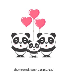 Cute panda bear with  heart balloon.Vector illustration .