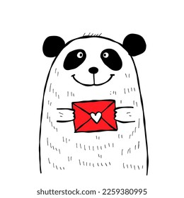 Cute panda bear with heart. Be my Valentine. Valentine's day banner, background, flyer, placard. Holiday poster for scrapbooking. Vector illustration card for greeting, decoration, congratulation