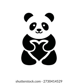 Cute panda bear holding a heart symbol
