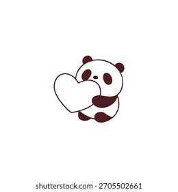 Lindo oso panda sosteniendo un corazón blanco sobre un fondo blanco liso.