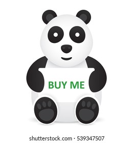 Cute panda bear, holding white board. Panda vector character, isolated on a white background.