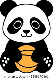 Un oso panda lindo abrazando una bola Pequeña