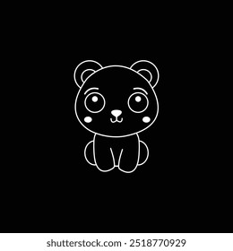 Un lindo icono de oso panda presentado en un elegante fondo negro